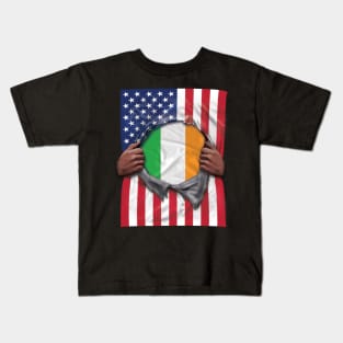 Ireland Flag American Flag Ripped - Gift for Irish From Ireland Kids T-Shirt